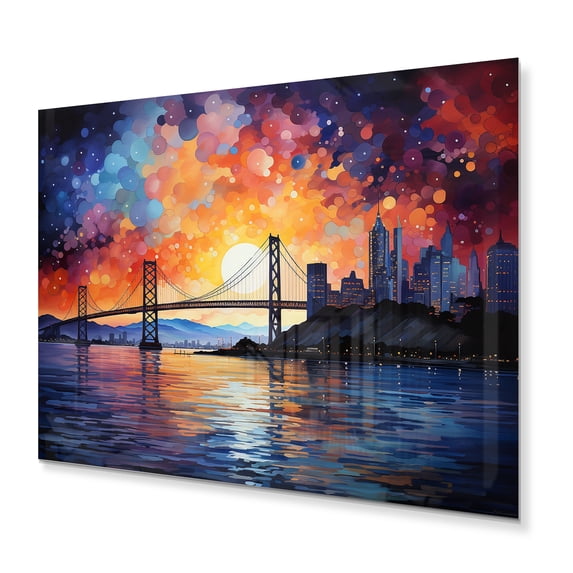 Designart "Orange Bridge Gateway Painting II" Architecture Metal Art Print