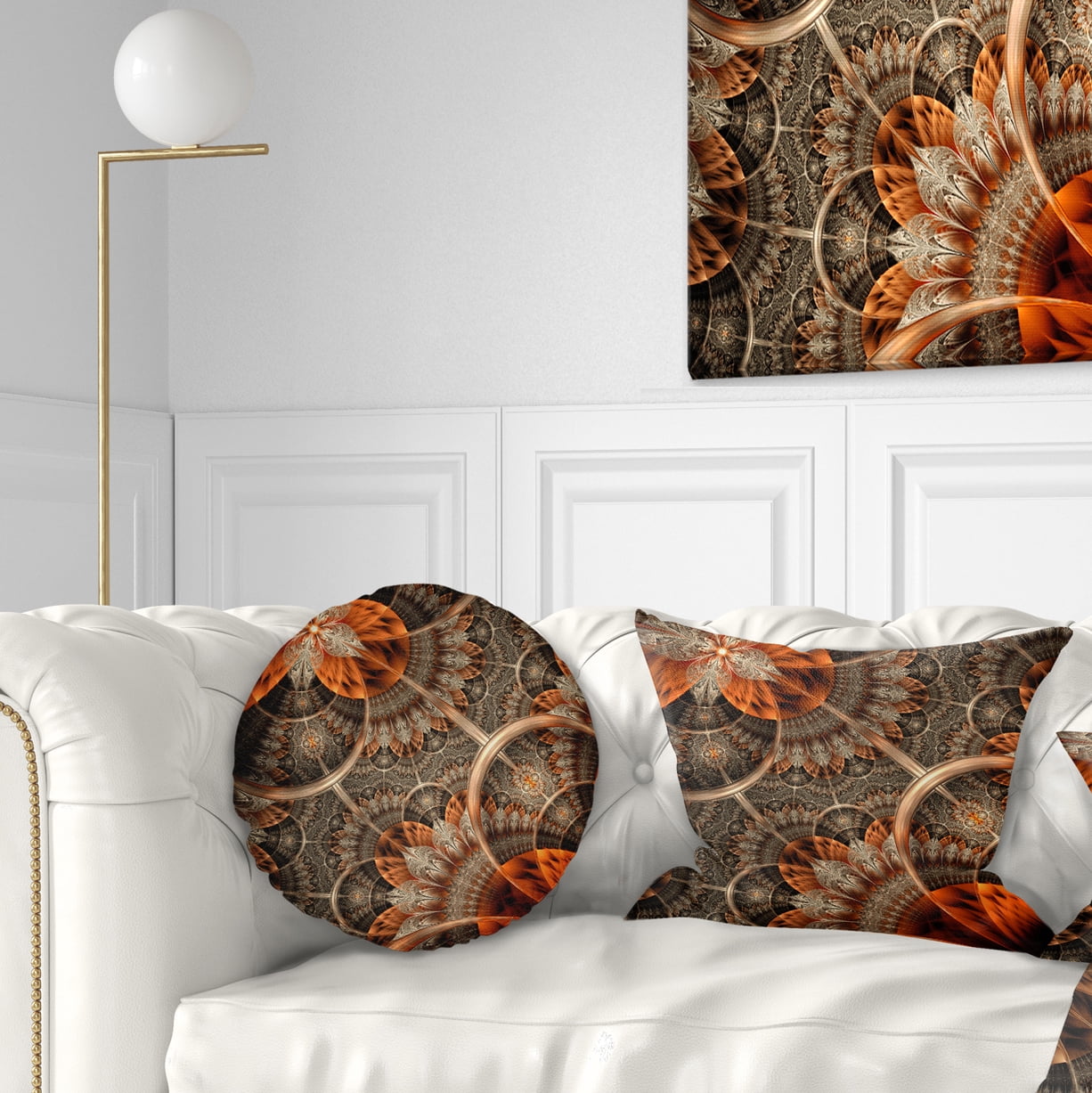 Designart Orange Brown Digital Art Fractal Flower - Floral Throw Pillow - 12x20