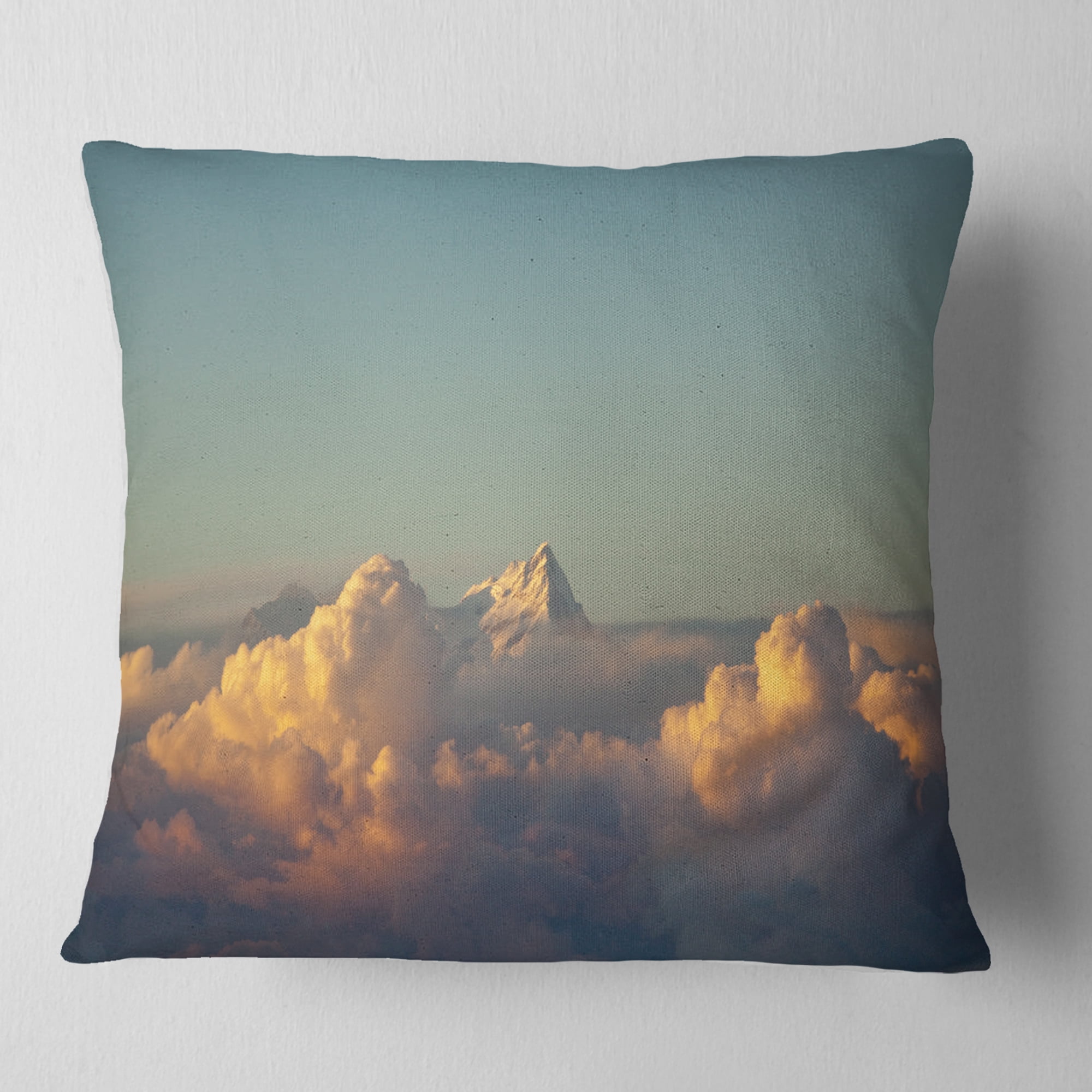 Designart Orange Clouds Colorful Sunset in Sky - Landscape Printed Throw Pillow - 16x16
