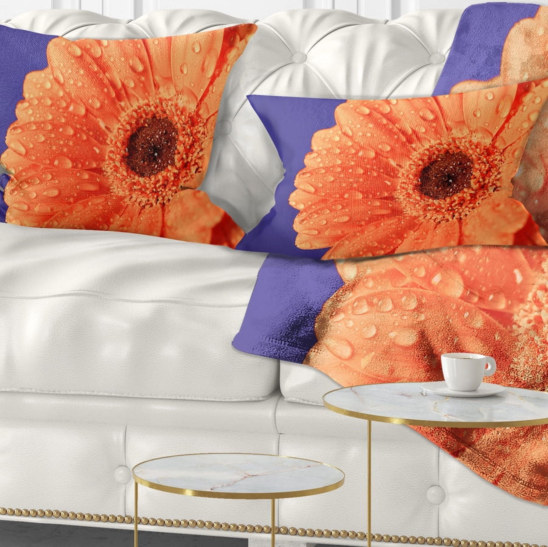 Designart Orange Daisy On Purple Background - Floral Throw Pillow - 12x20