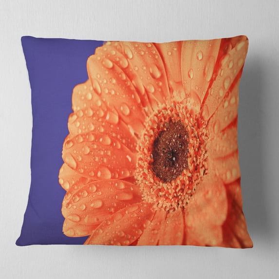 Designart Orange Daisy On Purple Background - Floral Throw Pillow - 18x18