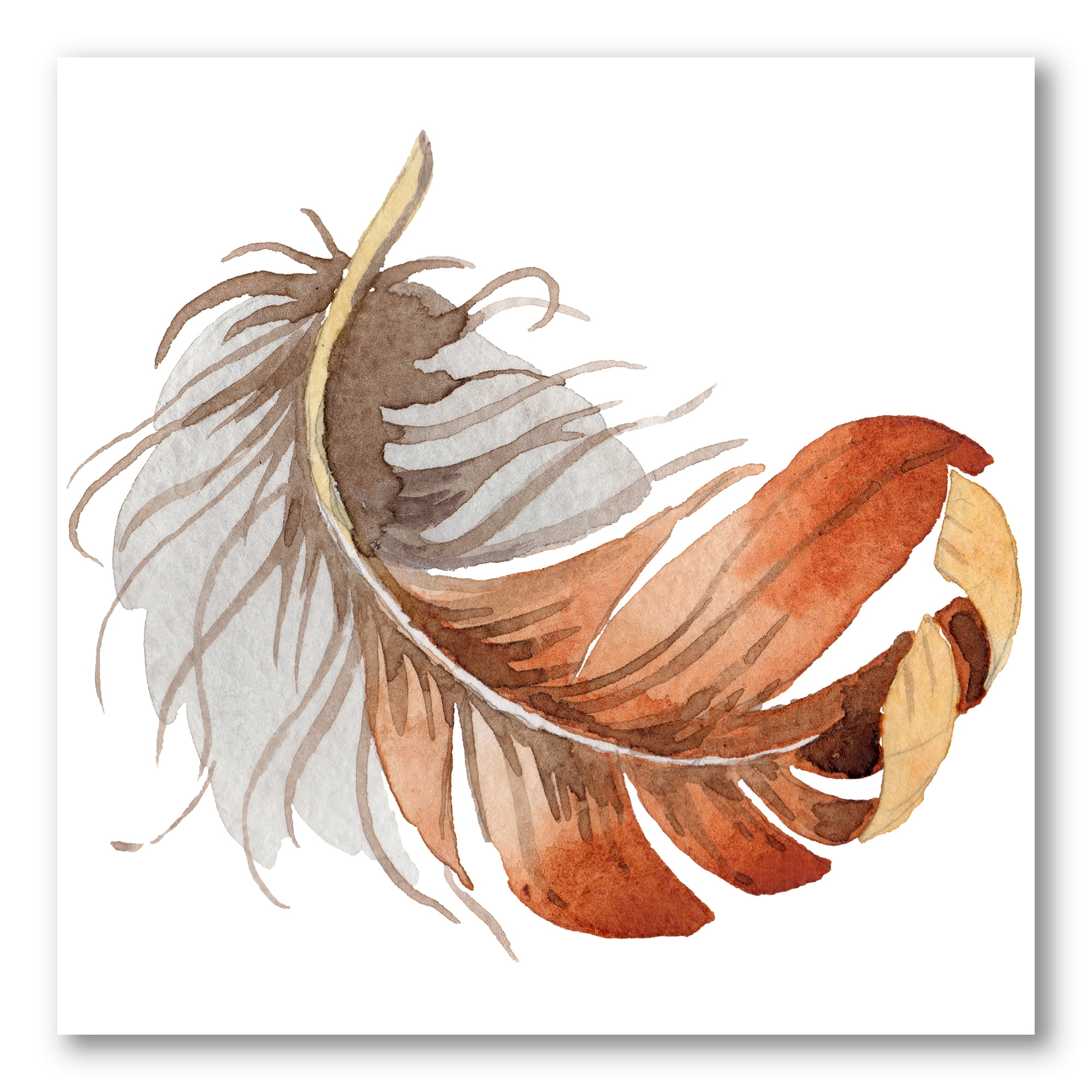 Designart ' Orange Ethnic Bird Feather On White ' Bohemian & Eclectic Canvas Wall Art Print