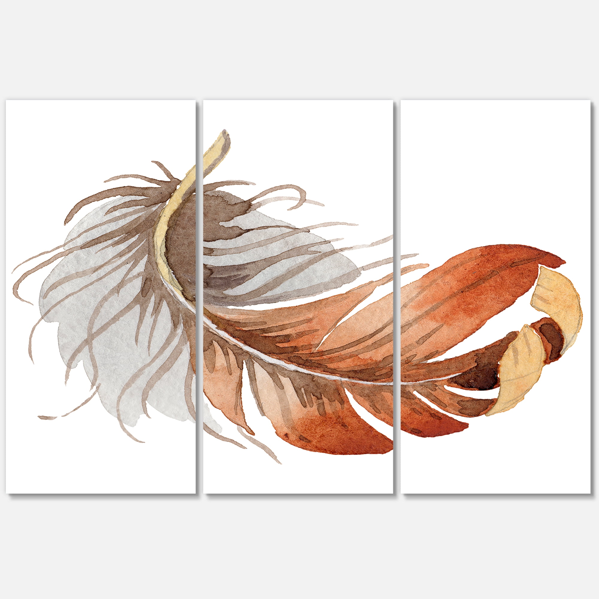 Designart ' Orange Ethnic Bird Feather On White ' Bohemian & Eclectic Canvas Wall Art Print