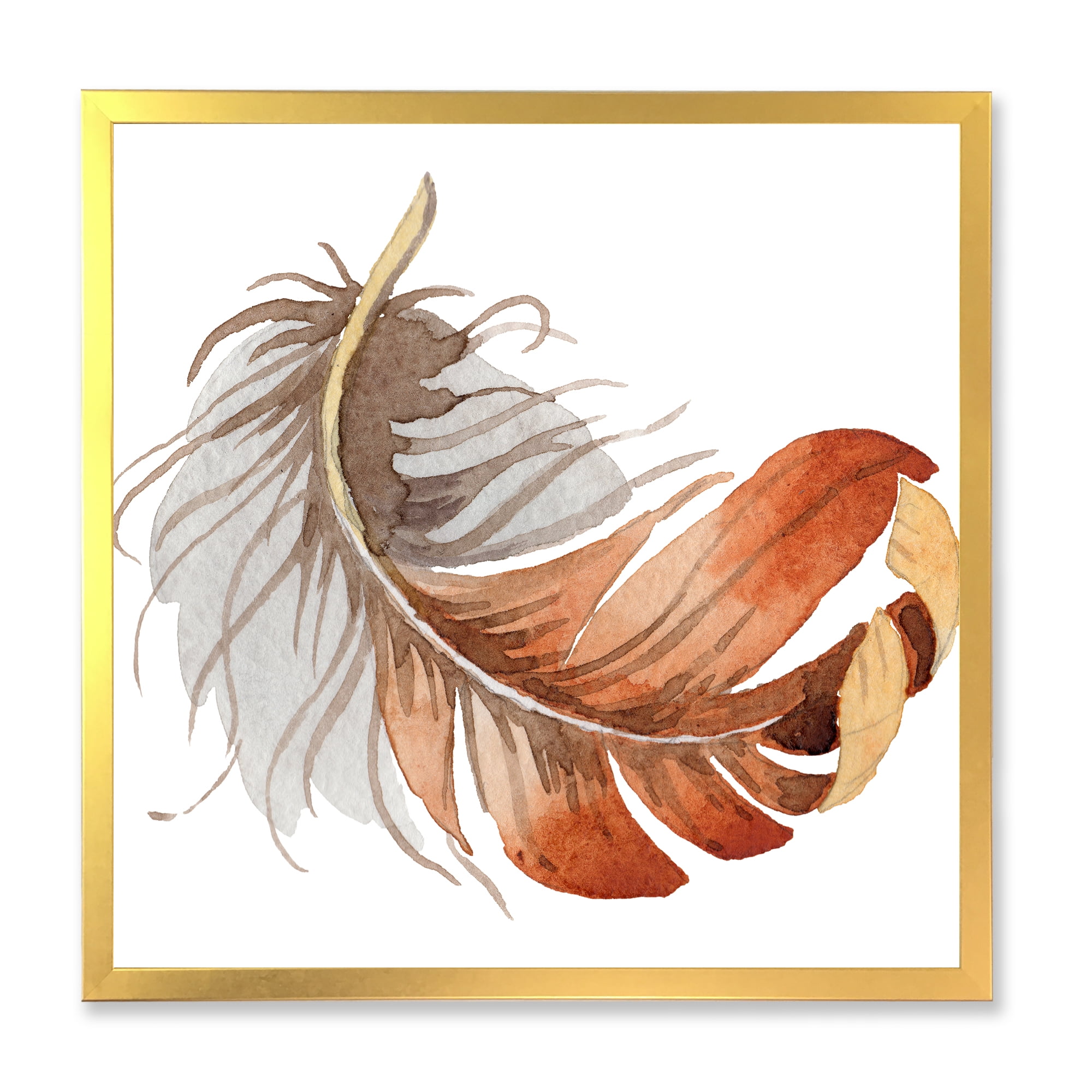 Designart 'Orange Ethnic Bird Feather On White' Bohemian & Eclectic Framed Art Print