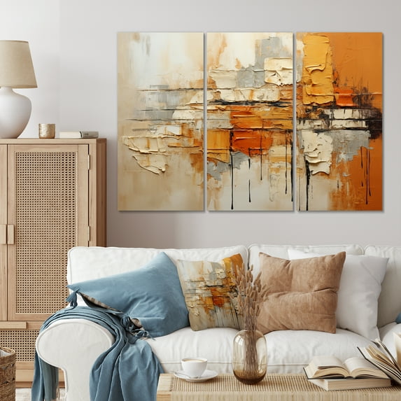 Designart "Orange Expressions III" Abstract Collages Metal Wall Art Set