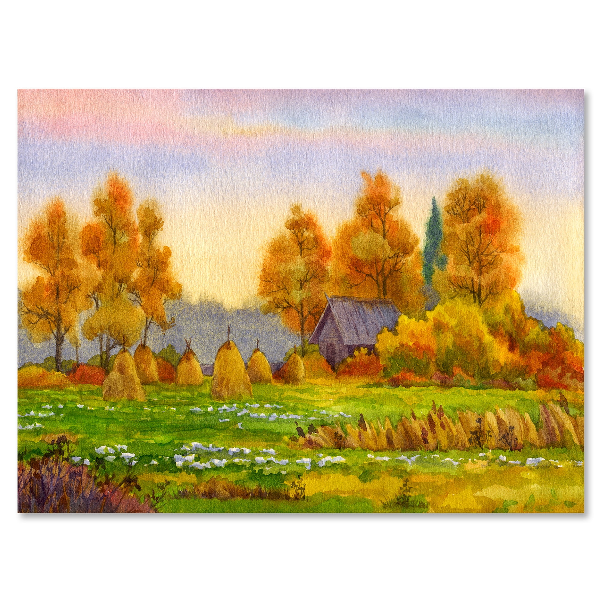 Designart ' Orange Fields With Haystacks I ' Lake House Canvas Wall Art Print