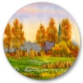 thumbnail image 1 of Designart 'Orange Fields With Haystacks I' Lake House Circle Metal Wall Art 11x11 - Disc of 11, 1 of 5