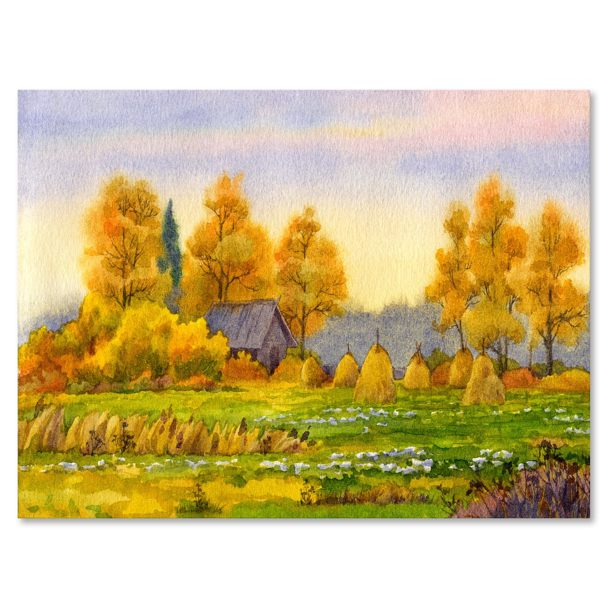 Designart ' Orange Fields With Haystacks II ' Lake House Canvas Wall Art Print