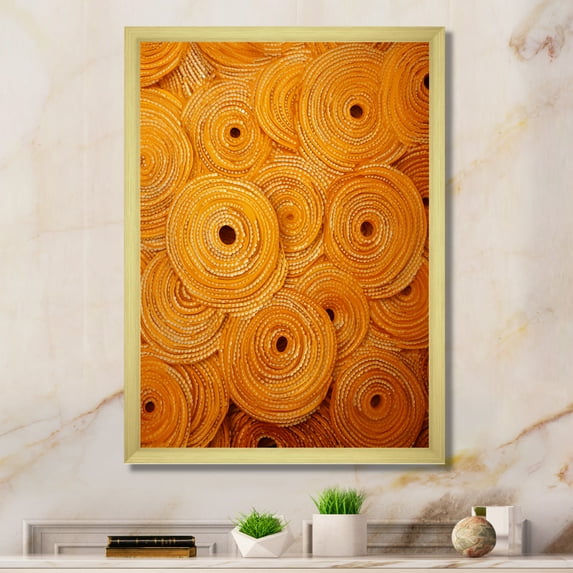 Designart "Orange Floral Twilight Dream Collage II" Abstract Framed Wall Art - Modern Orange Abstract Collages Living Room Framed Canvas Art