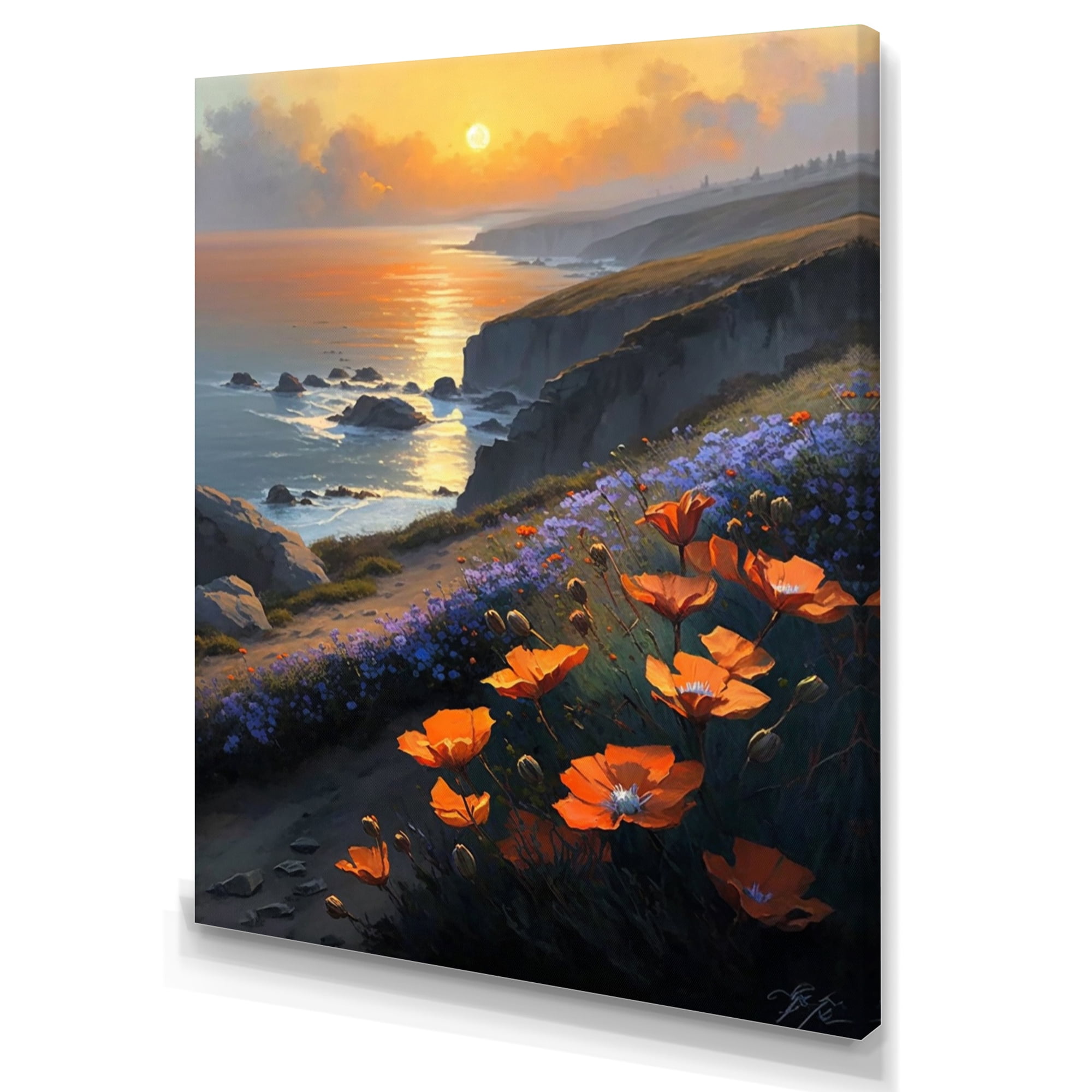 Designart Orange Flowers By The Coast II Canvas Wall Art