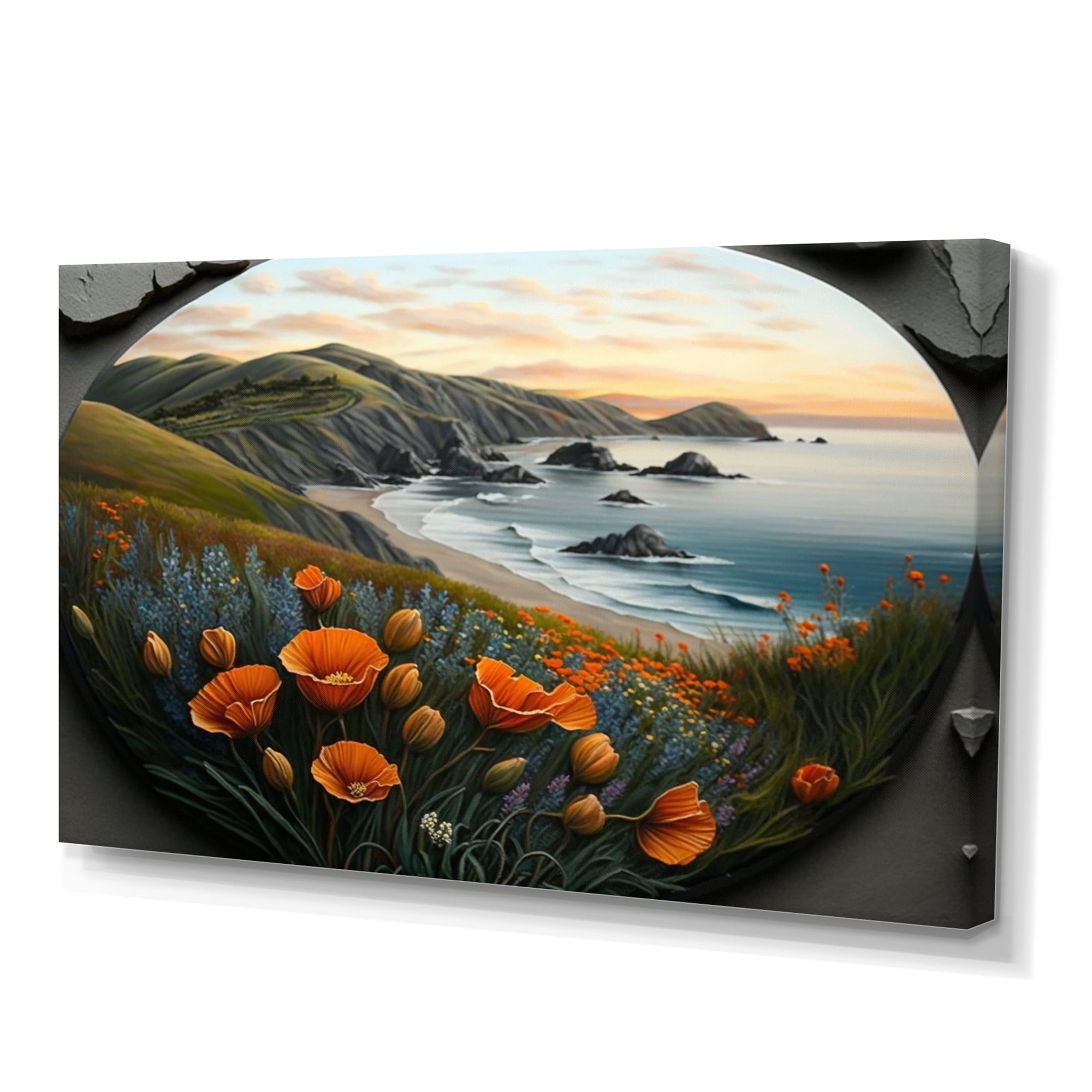 Designart Orange Flowers By The Coast III Canvas Wall Art