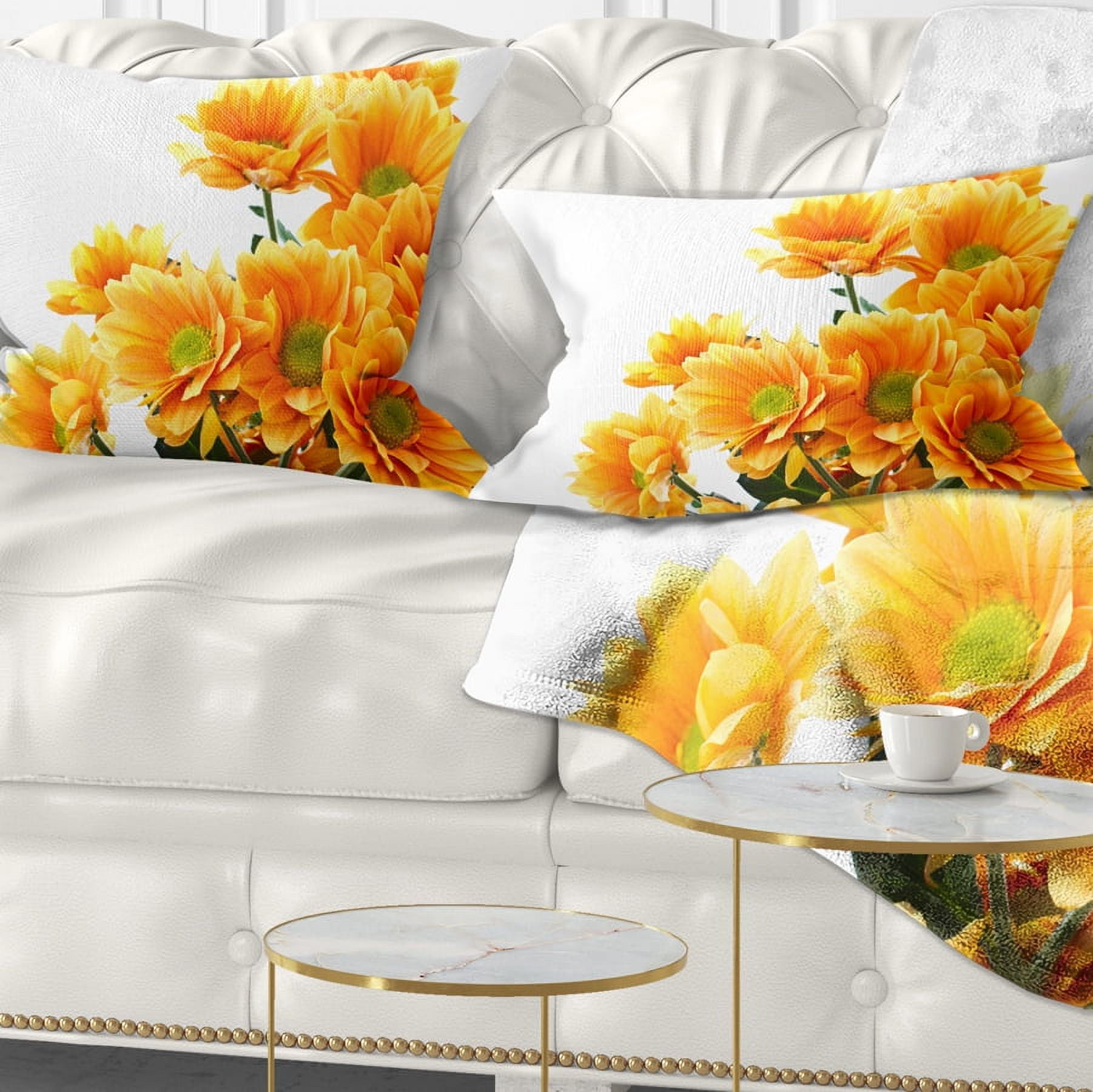 Designart Orange Flowers Chrysanthemum Floral Throw Pillow