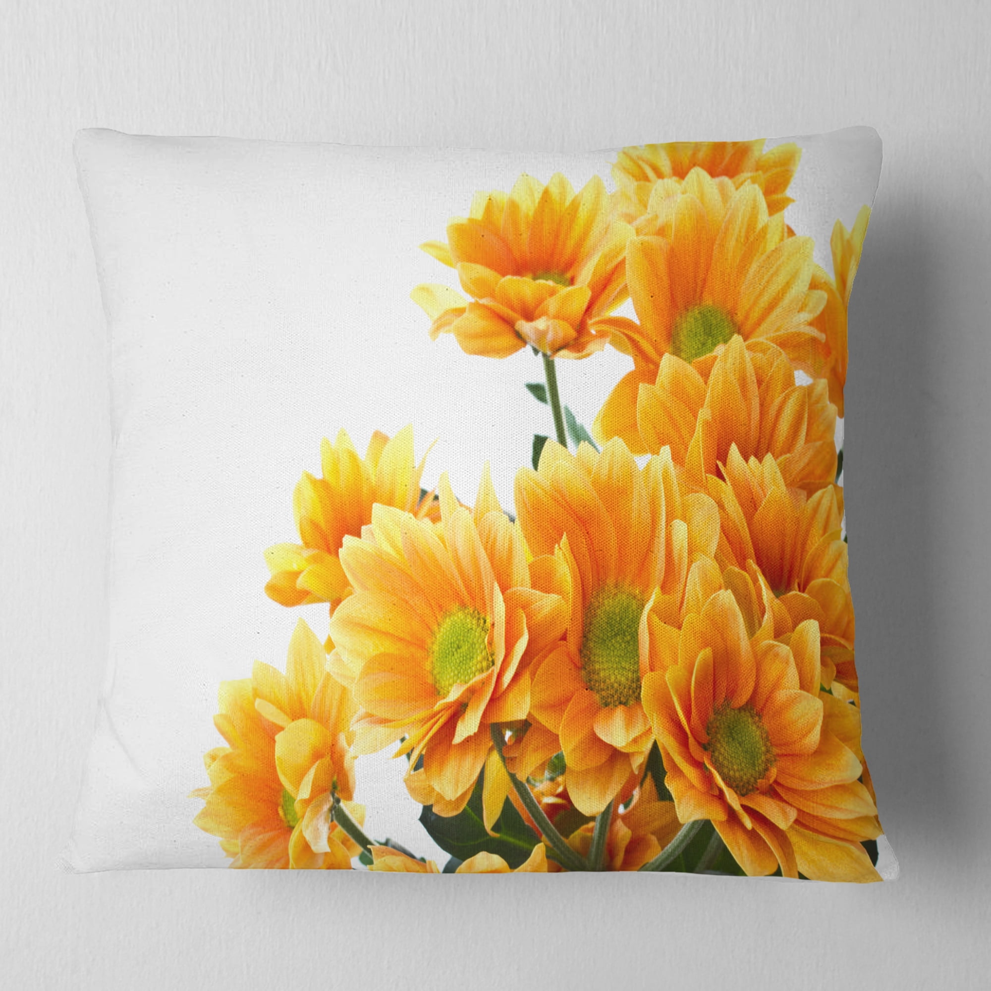 Designart Orange Flowers Chrysanthemum - Floral Throw Pillow - 16x16