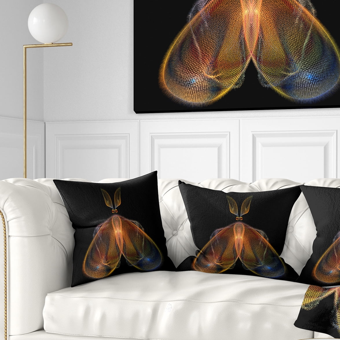 Designart Orange Fractal Butterfly in Dark - Abstract Throw Pillow - 16x16
