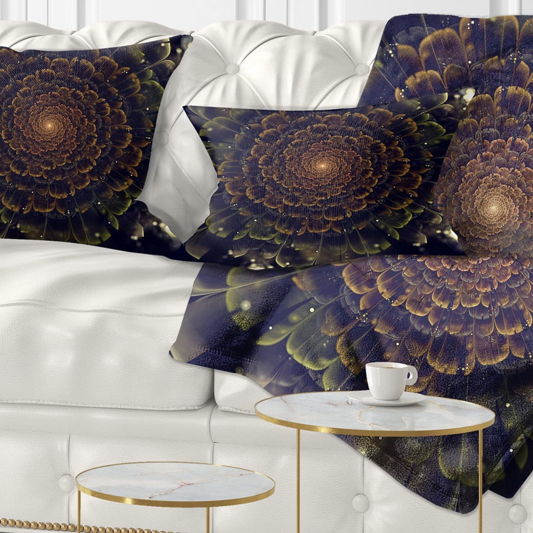 Designart Orange Fractal Flower with Green - Abstract Throw Pillow - 12x20