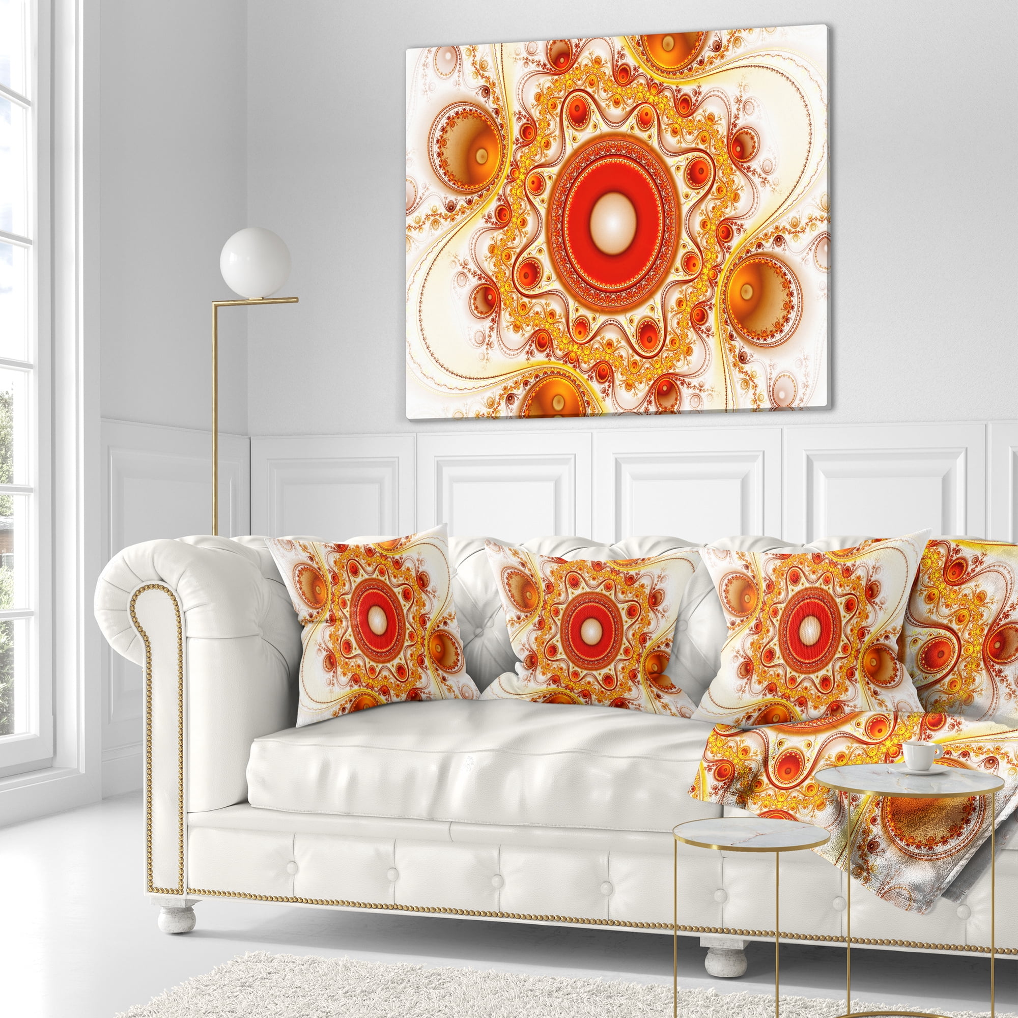 Designart Orange Fractal Pattern with Circles - Abstract Throw Pillow - 16x16