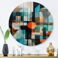 thumbnail image 1 of Designart "Orange Geometric Odyssey I" Modern Geometric Metal Round Wall Art Prints, 1 of 5