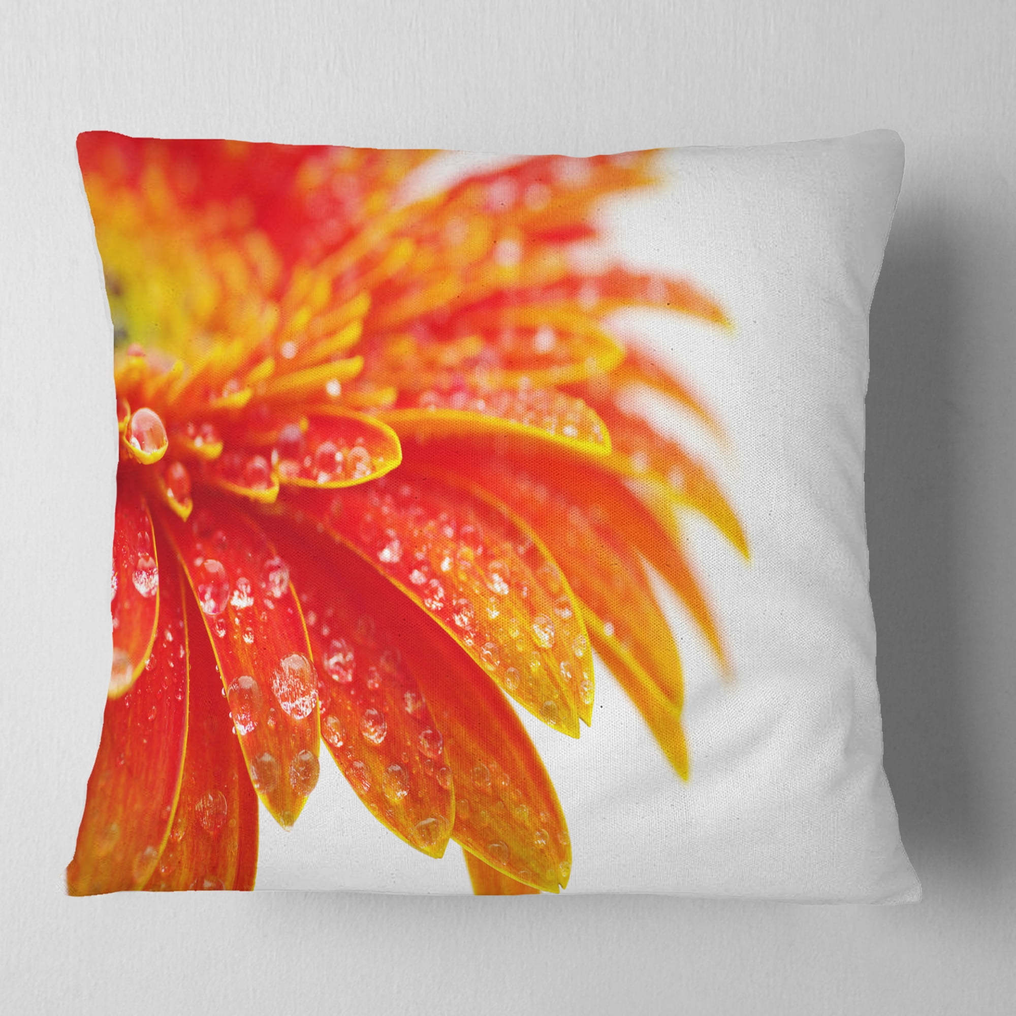 Designart Orange Gerbera with Raindrops - Floral Throw Pillow - 18x18