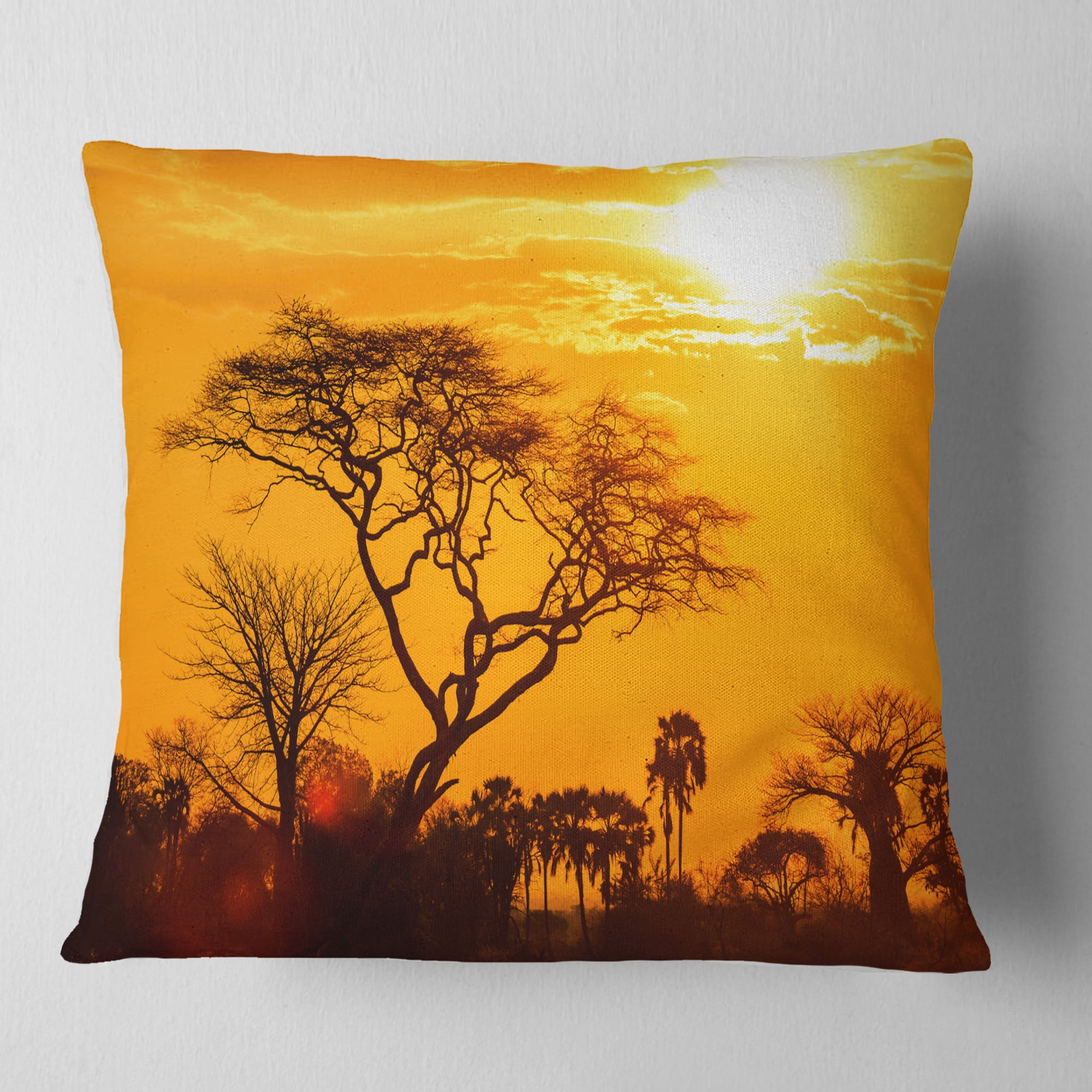 Designart Orange Glow of African Sunset - Landscape Printed Throw Pillow - 18x18