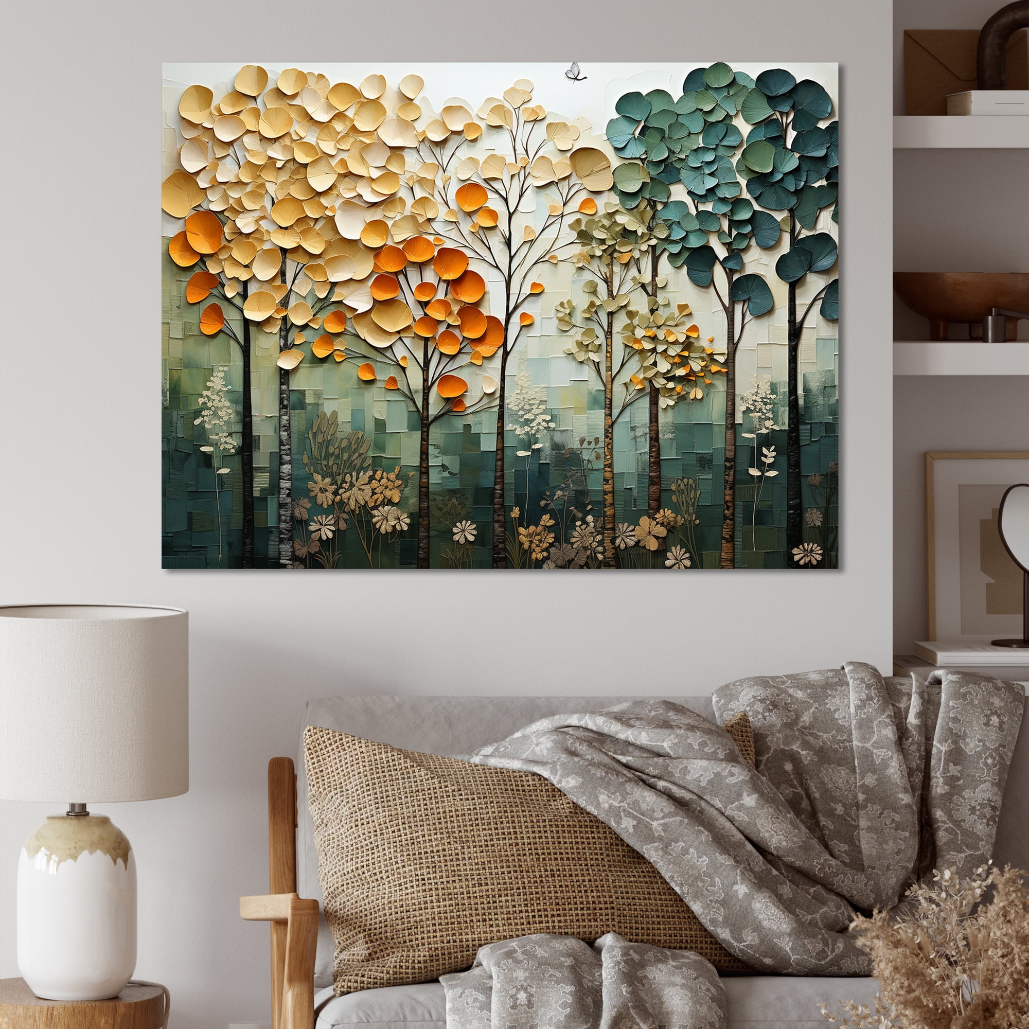 Orange and Green Trees Canopy Collage Landscape Canvas Art
