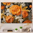 thumbnail image 1 of Designart "Orange Grey Marigold Splendor Marigold Beauty" Floral Metal Art Print Set, 1 of 5