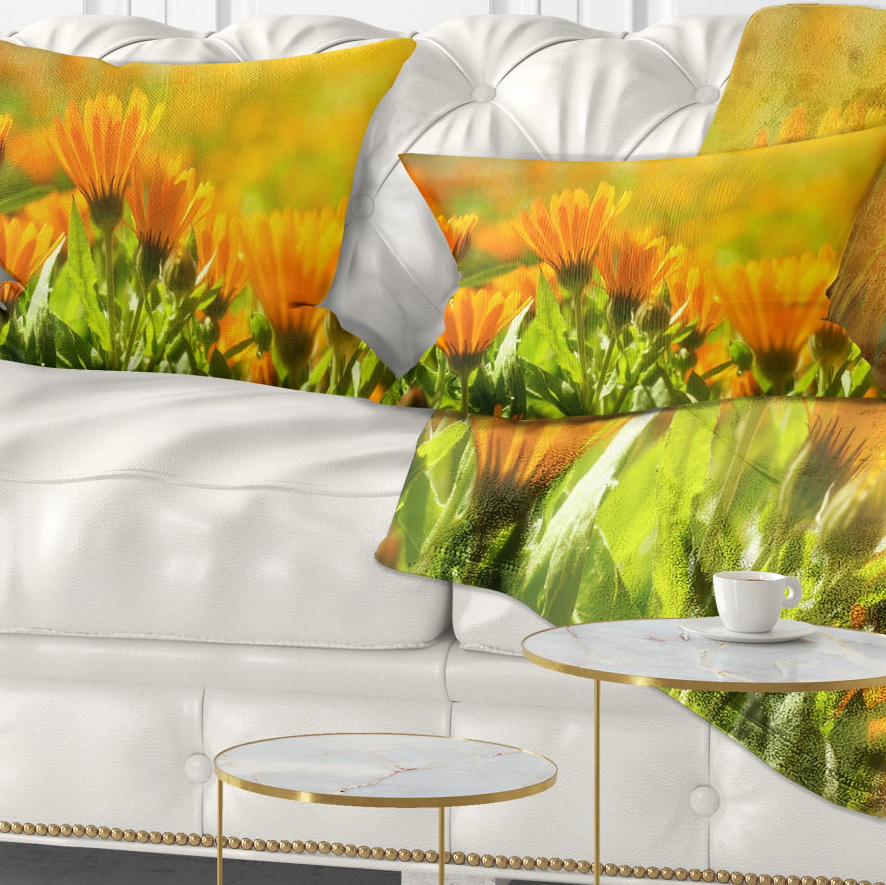 Designart Orange Marigold Flowers in Sunlight - Floral Throw Pillow - 12x20