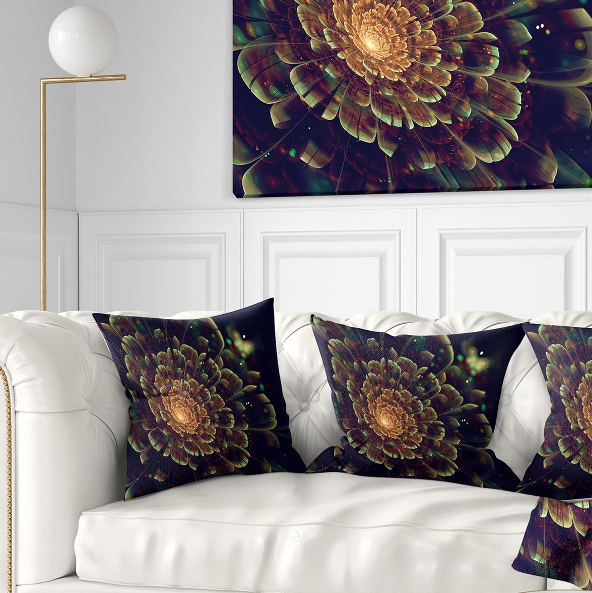 Designart Orange Metallic Fractal Flower - Abstract Throw Pillow - 18x18