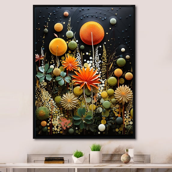 Designart "Orange Mid Century Natures euphony II" Abstract Floater Framed Canvas Art Print