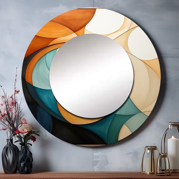 Designart "Orange Mid Century Organic euphony I" Abstract Rund Mirror For Wall Decor - Large Orange Round Print Mirror - Round Mid-Century Mirror - Wall Mounted Round Large Mirror - 36" x 36"