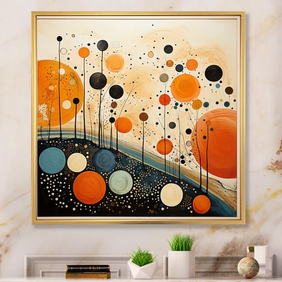 Designart "Orange Mid Century Organic euphony III" Mid-century Floater Framed Canvas Print