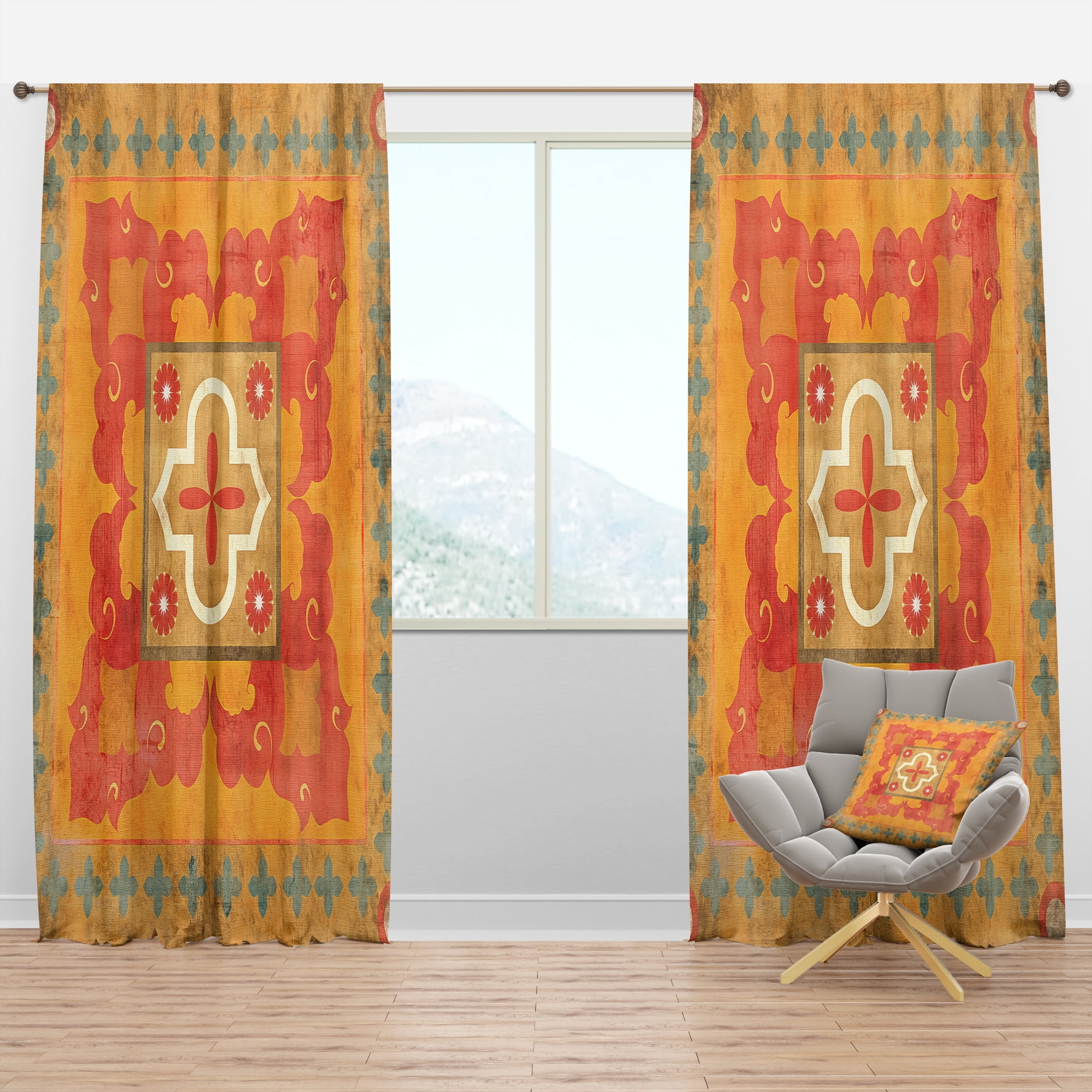 Designart 'Orange Moroccan Tiles Collage III' Bohemian & Eclectic Blackout Curtain Panel