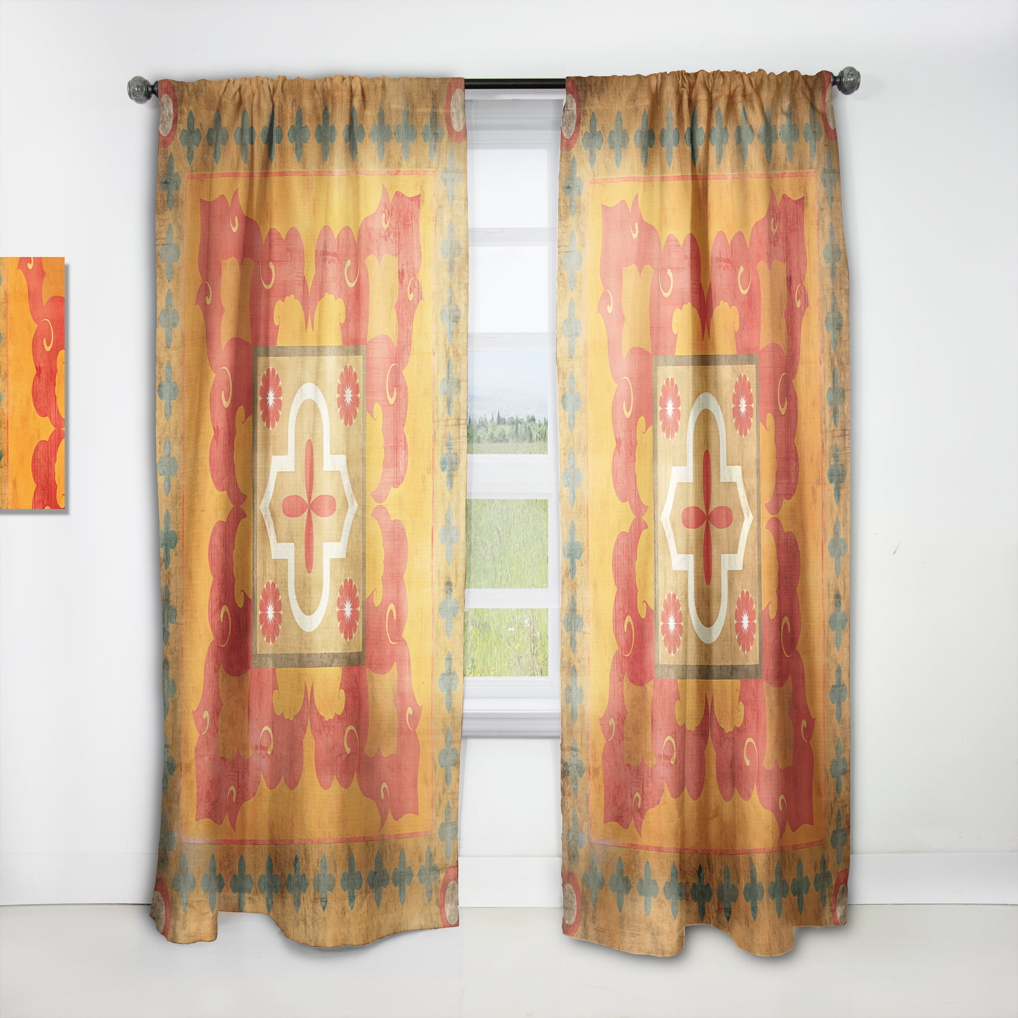 Designart 'Orange Moroccan Tiles Collage III' Bohemian & Eclectic Curtain Panel