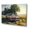 thumbnail image 1 of Designart Orange Muscle Car At The Barn Canvas Wall Art, 1 of 5