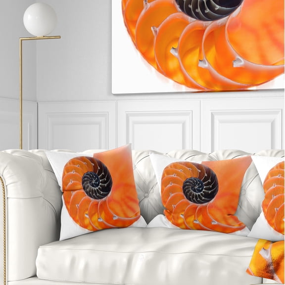 Designart Orange Nautilus Shell - Contemporary Throw Pillow - 16x16
