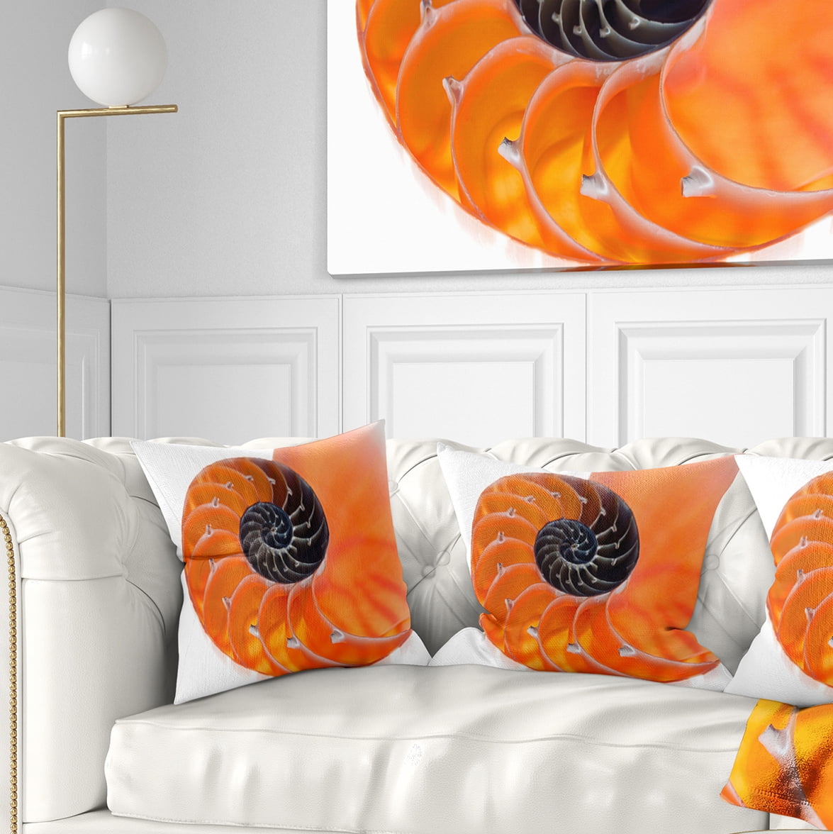 Designart Orange Nautilus Shell - Contemporary Throw Pillow - 18x18