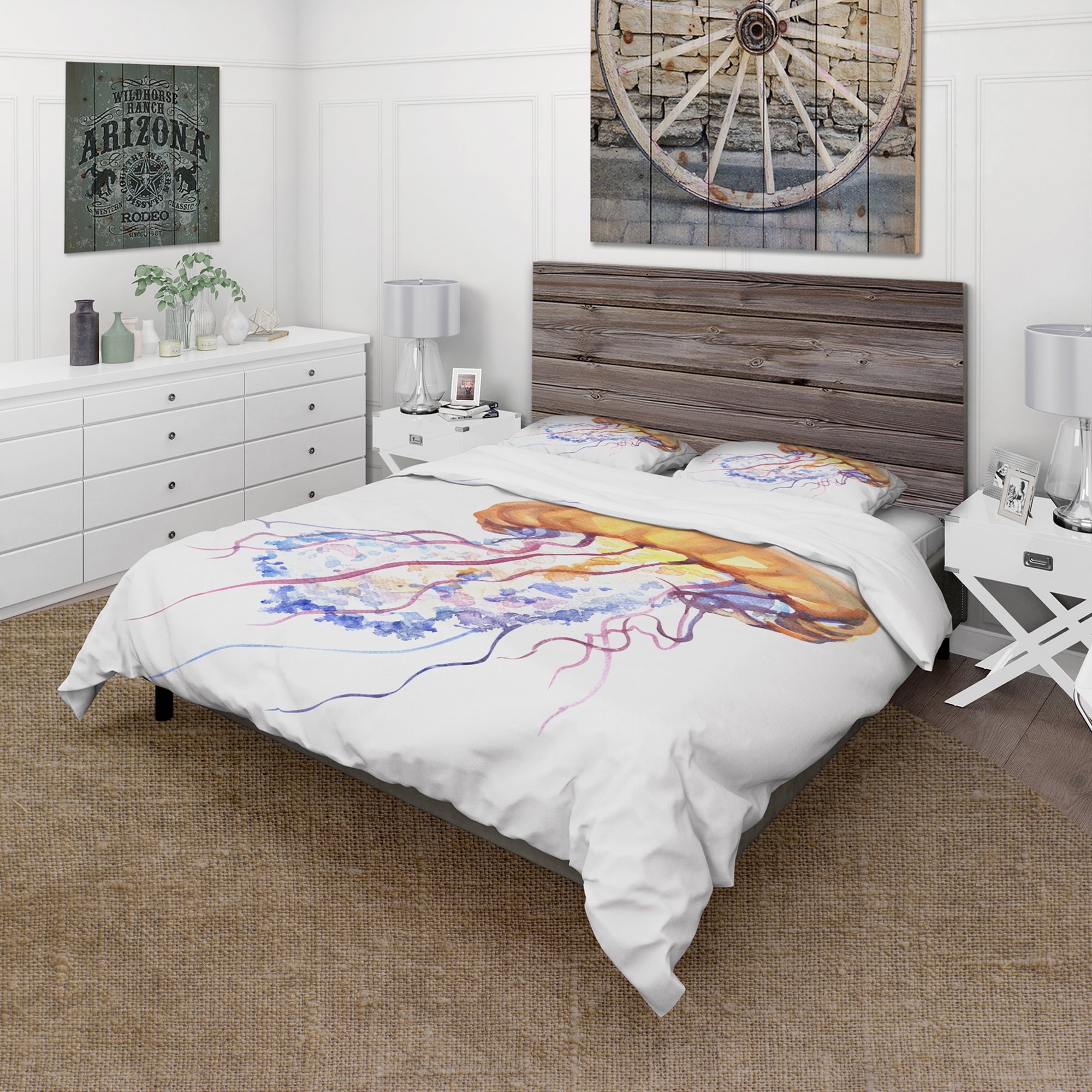 Designart 'Orange Ocean Water Jellyfish' Animal Duvet Cover Set