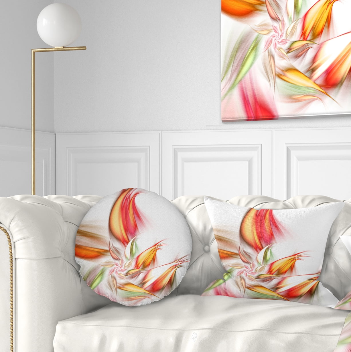 Designart Orange Pink Fractal Floral Shapes - Floral Throw Pillow - 12x20