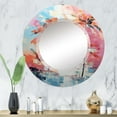 thumbnail image 1 of Designart "Orange Pink Palm Trees modern III" Floral Round Wall Mirror - Traditional Oval Printed Decorative Oversized Mirror - Multiple Color Options, 1 of 4