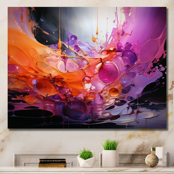 Designart "Orange Purple Abstract Fractal composition Reflections" Modern Canvas Wall Art