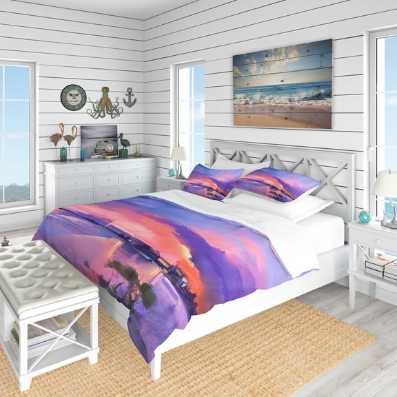 Designart 'Orange & Purple Sky in Twilight Sunset' Beach Duvet Cover Set