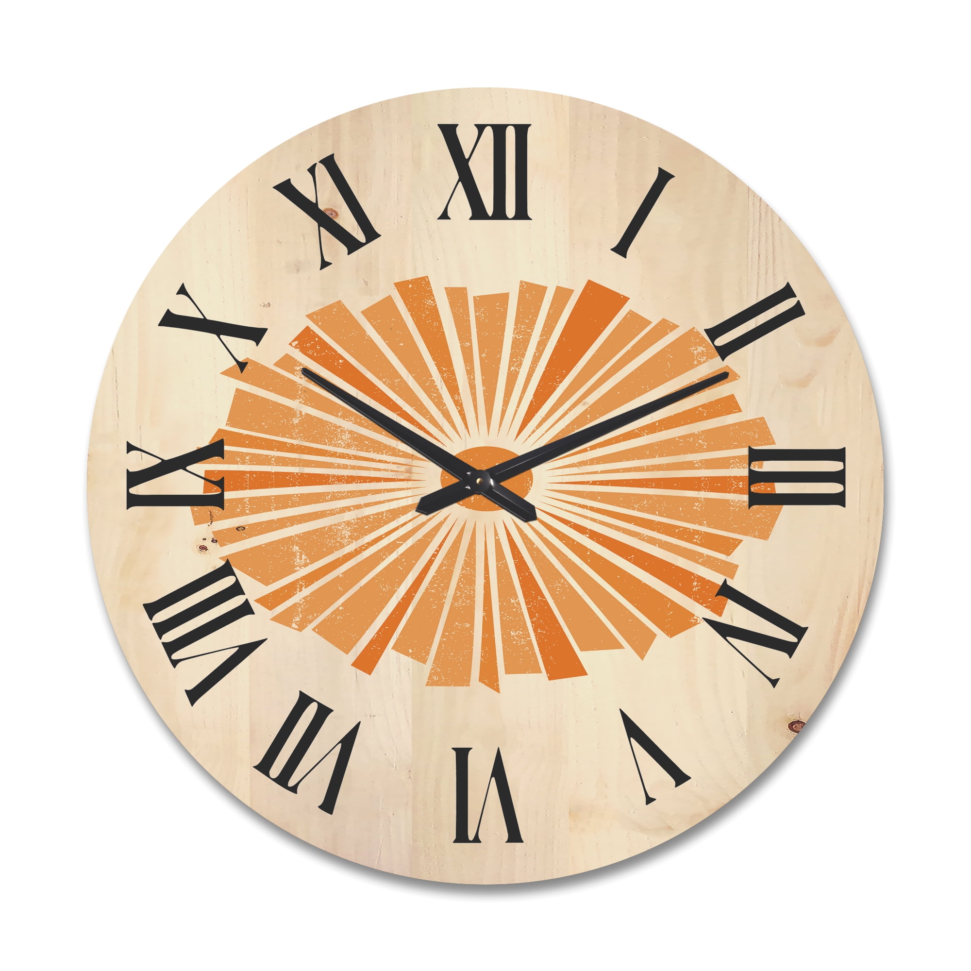 Designart 'Orange Radiant Sun I' Modern Wood Wall Clock
