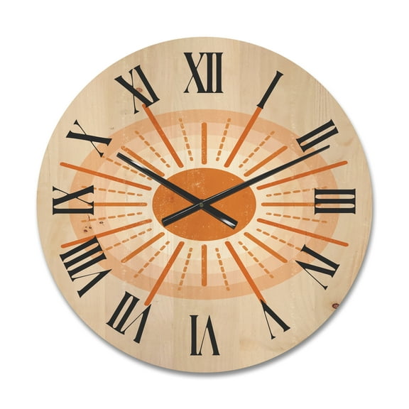 Designart 'Orange Radiant Sun II' Modern Wood Wall Clock