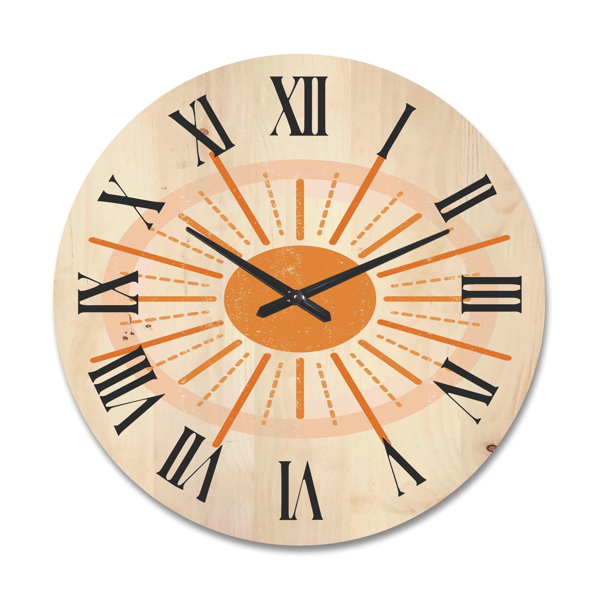 Designart 'Orange Radiant Sun II' Modern Wood Wall Clock