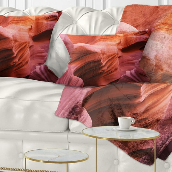 Designart Orange Red Antelope Canyon - Landscape Photography Throw Pillow - 12x20