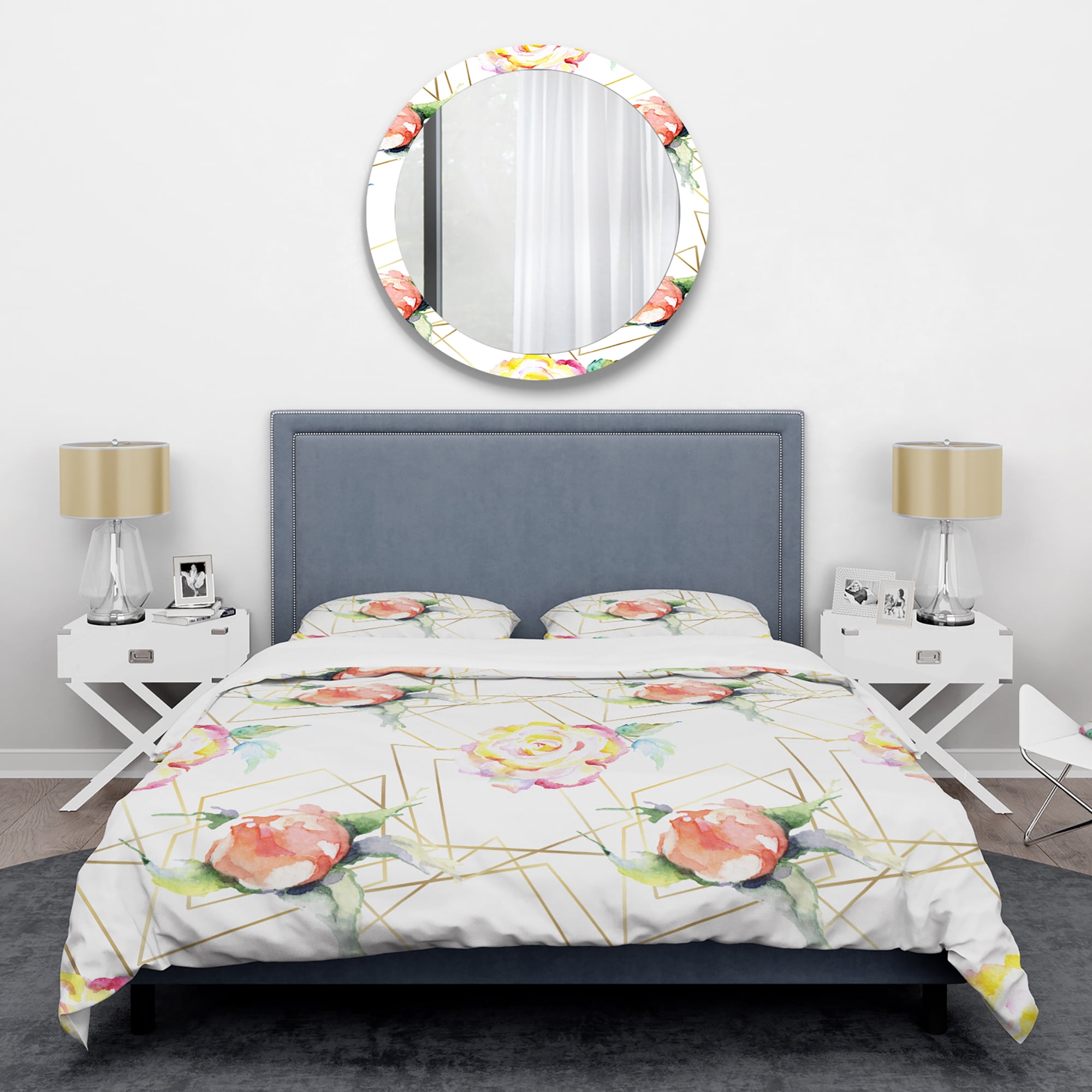 Designart 'Orange Rose Flower Retro Pattern' Mid-Century Modern Duvet Cover Set