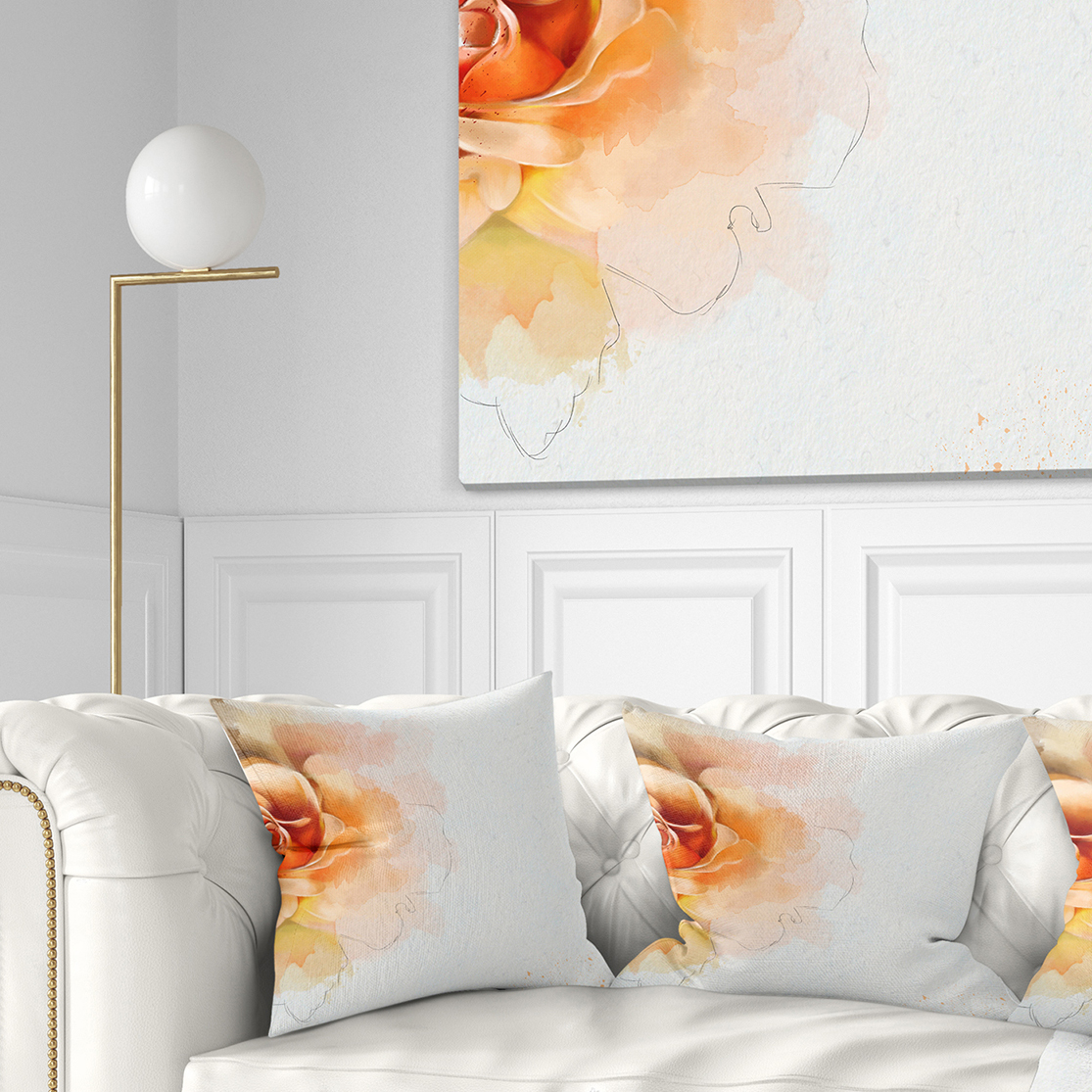 Designart Orange Rose Flower Watercolor - Flower Throw Pillow - 18x18