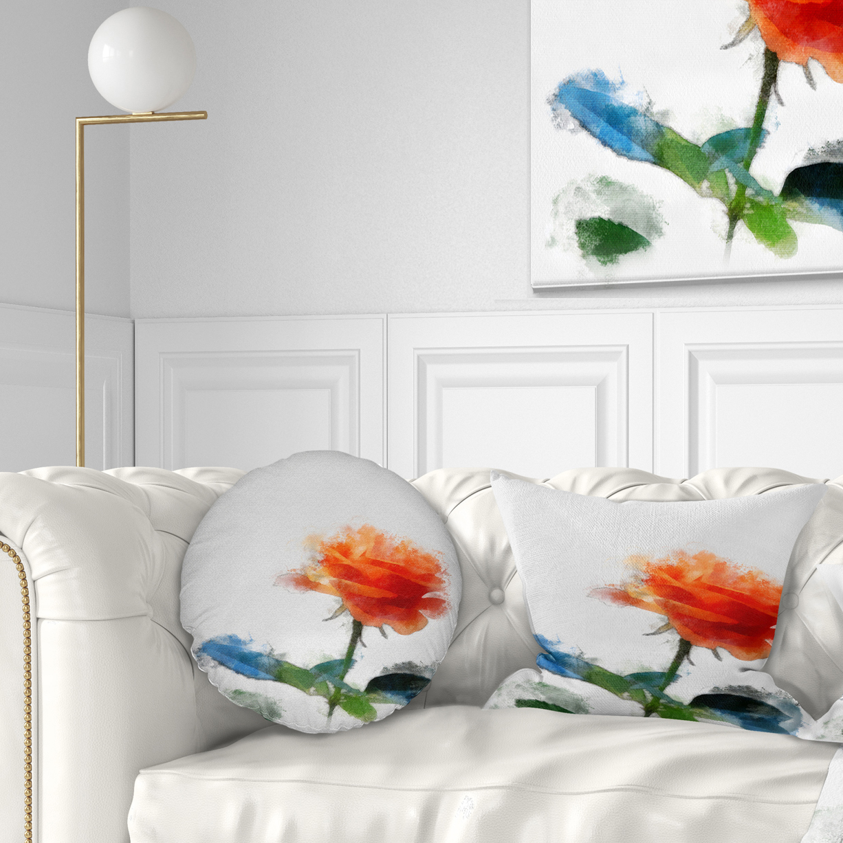 Designart Orange Rose Flower with Splashes - Floral Throw Pillow - 12x20