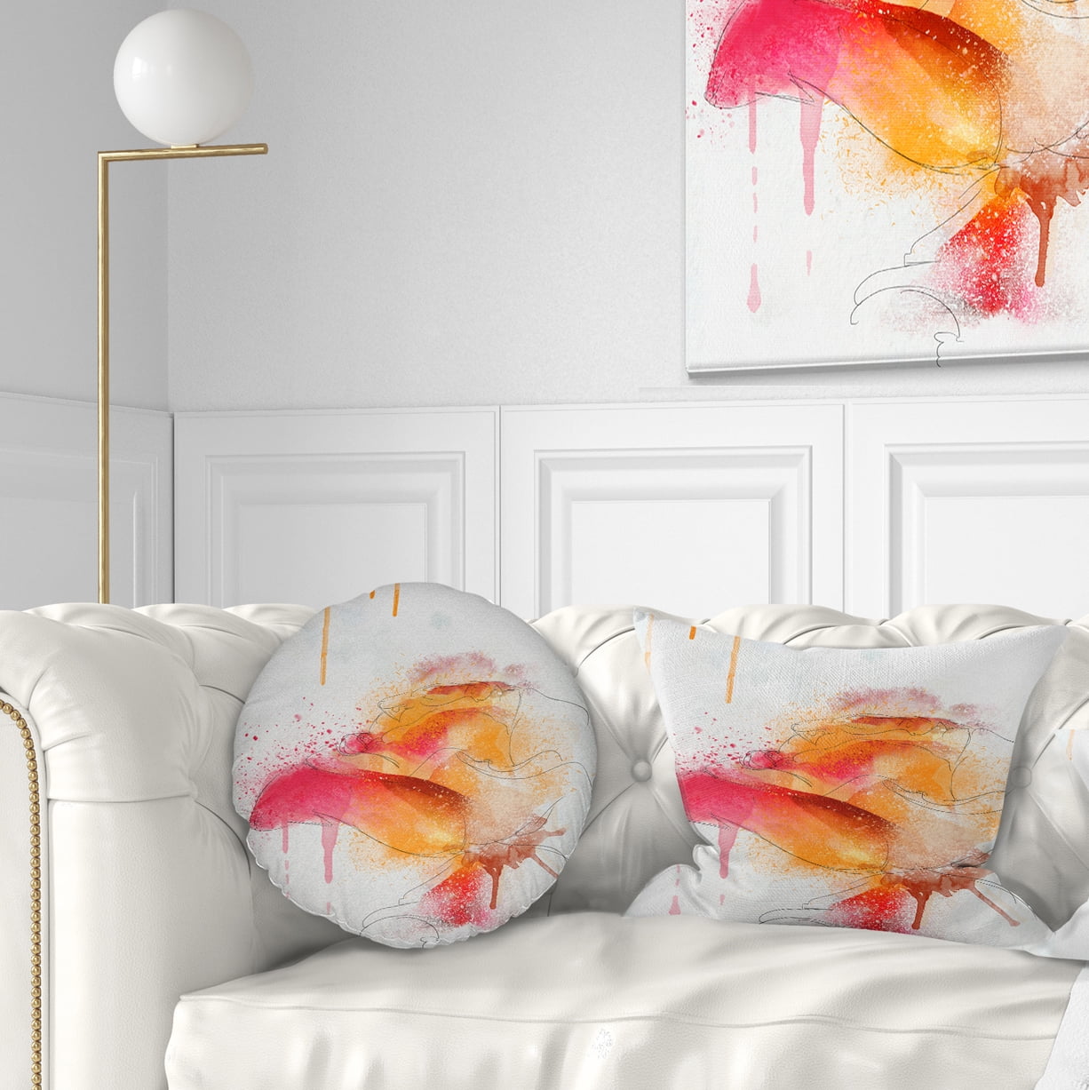 Designart Orange Rose Illustration Watercolor - Floral Throw Pillow - 12x20