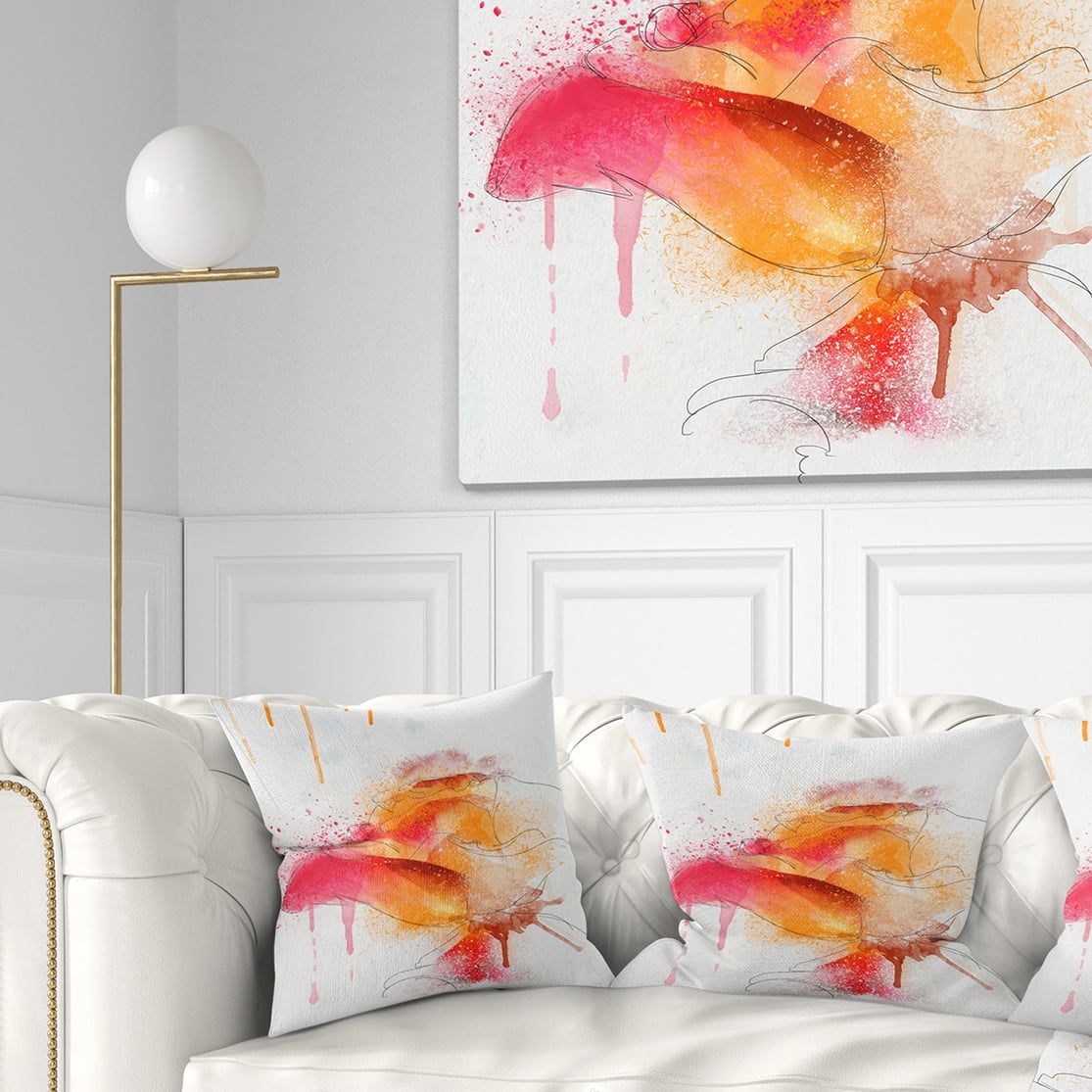 Designart Orange Rose Illustration Watercolor - Floral Throw Pillow - 16x16