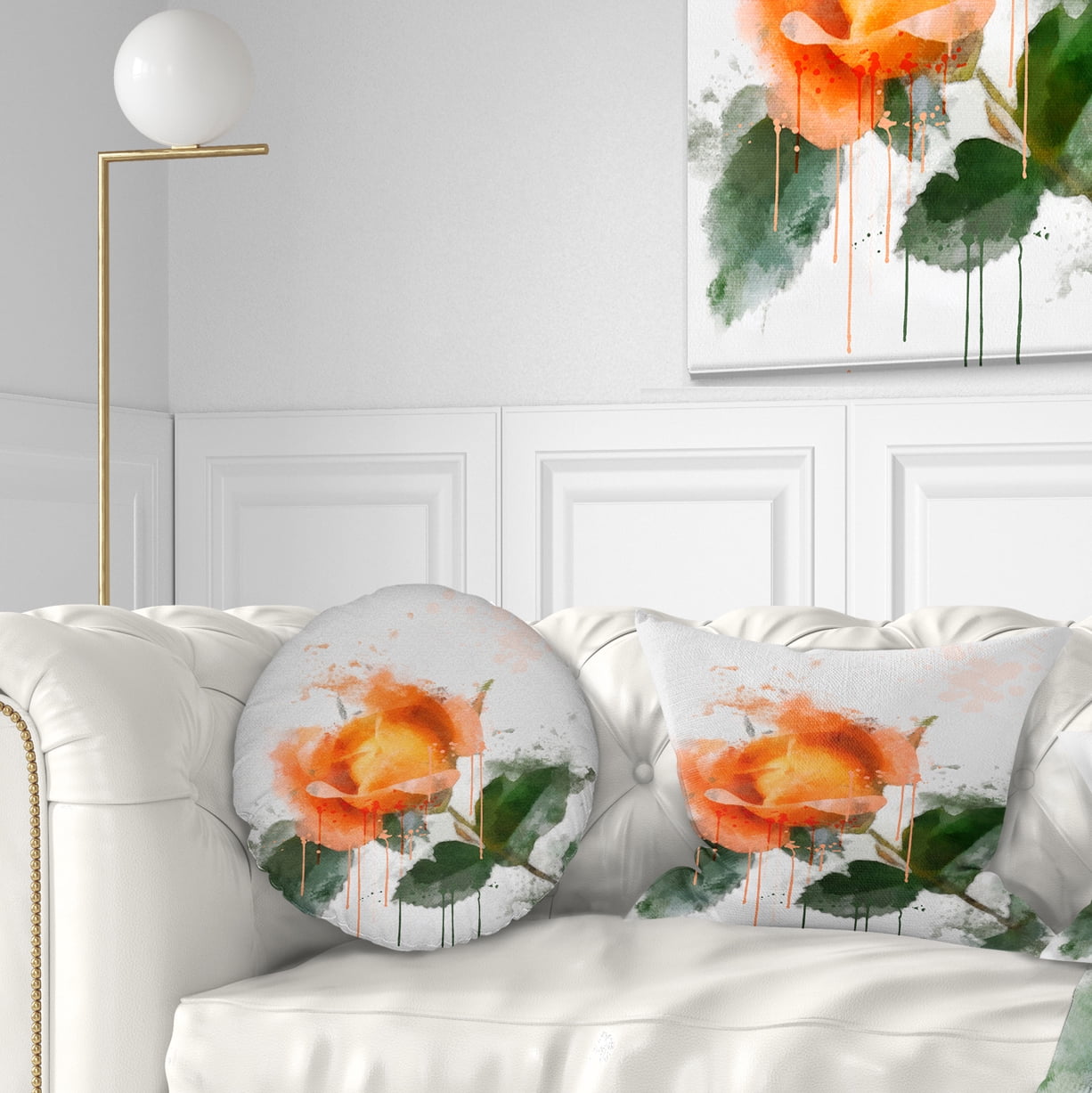 Designart Orange Rose Sketch Watercolor - Floral Throw Pillow - 12x20